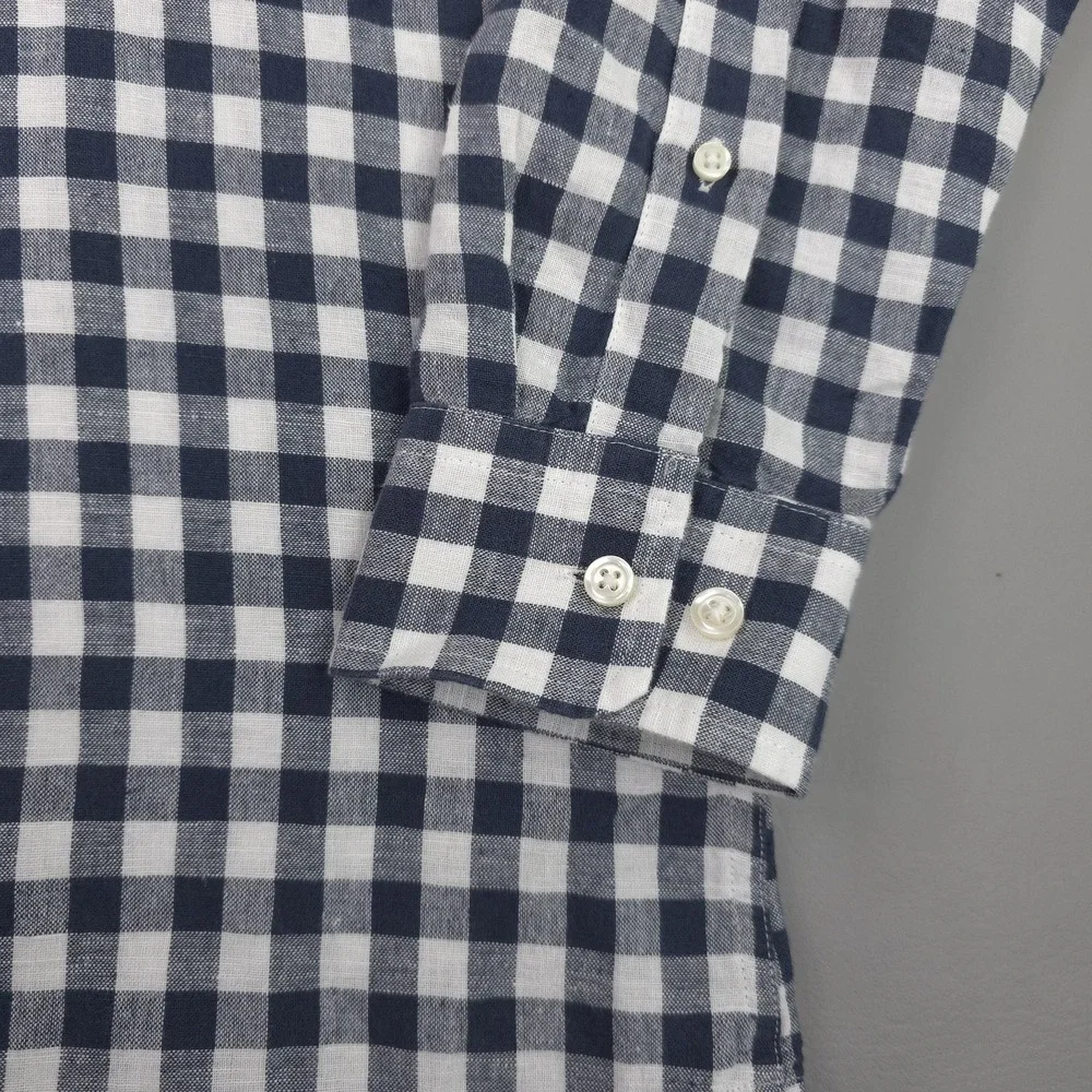 Banana Republic Shirt Mens Large Blue Gingham Long Sleeve Linen Slim Fit Casual